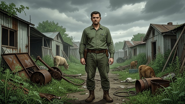 A Yard of Junk and Life from "The Darling Buds of May". Beauty in Disorder The Farm Appears Pop Larkin arrives at a yard of nettles, rusty iron, animals, and makeshift buildings.