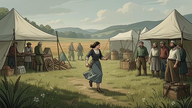 Preparation Under Pressure from "The Darling Buds of May". Fields Become an Event Ground Work and Organization The meadow is cut and baled, while Edith Pilchester races between tents, entries, and arrangements.
