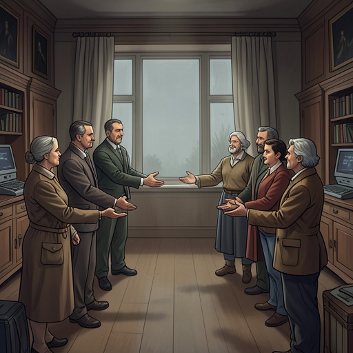 The Larkins’ Expanding Circle from "The Darling Buds of May". This flow traces how Pop Larkin’s hospitality turns official visitors, neighbors, and acquaintances into participants in the family’s social world.