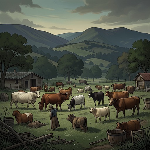 The Farm’s Animal World from "The Darling Buds of May". This flow traces how the animals around the Larkin farm shape its comic atmosphere, its work, and the family’s sense of living in a private paradise.