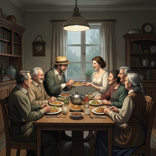 Hospitality as a Form of Power from "The Darling Buds of May". This flow explores how Pop Larkin’s meals and invitations disarm visitors, create bonds, and reshape the balance between host and guest.