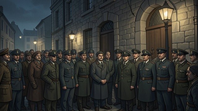 The Patricians Face A Crowd from "Buddenbrooks". The Patricians Face A Crowd A council under pressure Workers surround the assembly during the revolutionary unrest, demanding political change.