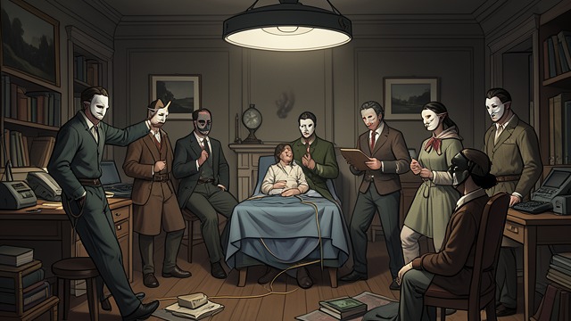 The Household Splits into Roles from "Finnegans Wake". The Household Splits into Roles A family becomes a cast The playhouse presents familiar figures through assigned roles, masks, and repeated dramatic patterns.