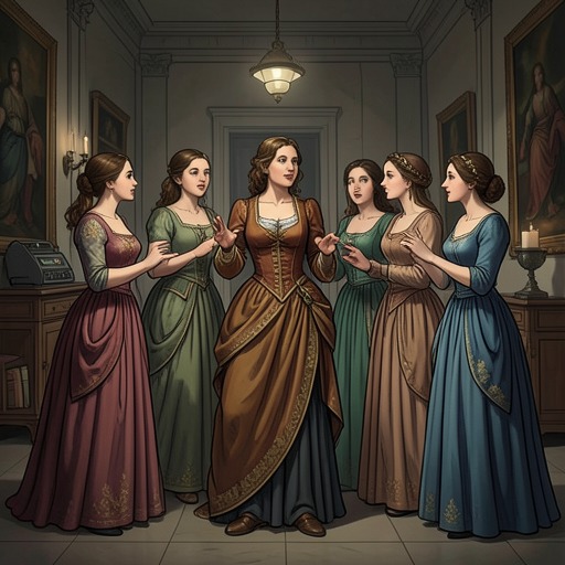 The Young Women's Courtship Games from "Finnegans Wake". This flow traces how the young women surrounding Jaun turn admiration, rivalry, and playful selection into a shifting contest of affection.