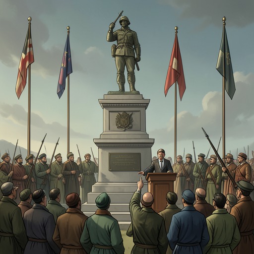 The Museyroom's Remembered War from "Finnegans Wake". This flow follows the novel's recurring image of war as a historical memory that becomes spectacle, threat, and joke rather than a settled past.
