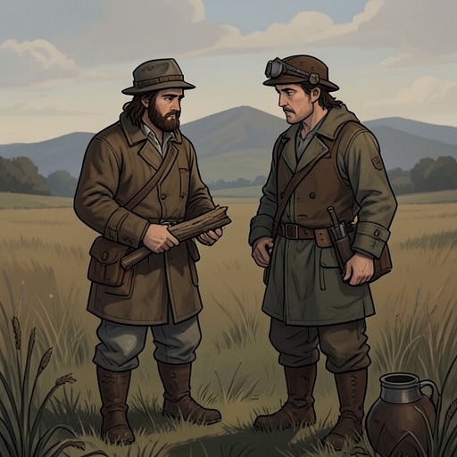 Jute and Mutt at the Mound from "Finnegans Wake". This flow traces the encounter between Jute and Mutt as miscommunication turns into an improvised lesson about language, burial, and historical recurrence.