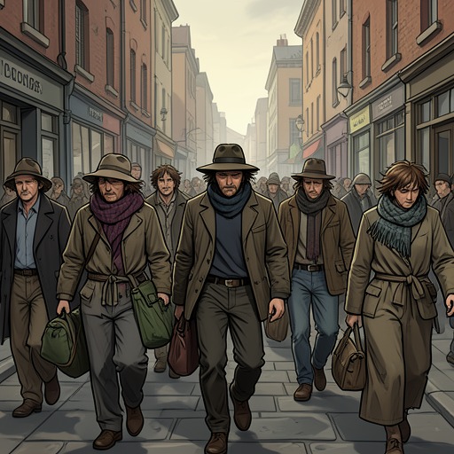 The Strange Figures on the Journey from "Death in Venice". This flow follows the unsettling travelers and workers whose grotesque appearances foreshadow Aschenbach’s movement toward disorder.