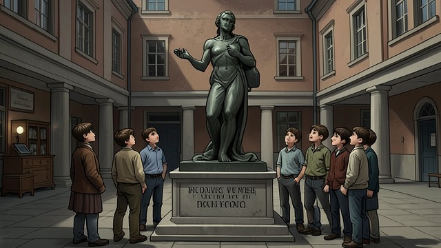 The Statue Unveiled from "Naked Lunch". A Public Gift Philanthropy as spectacle A.J. endows a school for delinquent boys and unveils a monumental statue with a deliberately sexual design.