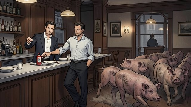 The Gourmet Pursuit from "Naked Lunch". A Restaurant Overrun Deliberate insult A.J. demands ketchup from a celebrated chef, humiliating the restaurant’s cultivated standards.