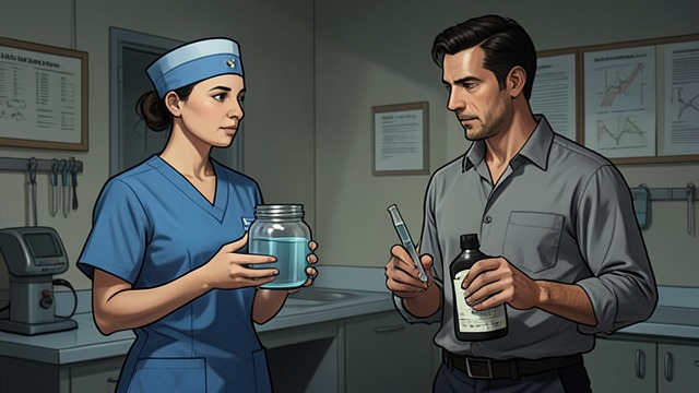 The Specimen Jar from "Naked Lunch". An Intimate Test A clinical demand A nurse gives Carl a jar and orders him to provide a specimen.