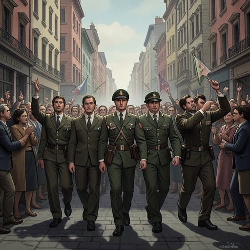 The War’s Civic Theater from "Journey to the End of the Night". This flow tracks the conflict between lived fear and public performances of patriotism, from enlistment through the home front and military hospital.