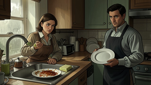 The Dish Left Dirty from "Mr. & Mrs. Smith". The Dish Left Dirty A rejected routine While doing the dishes, John passes Jane a plate with food still stuck to it.