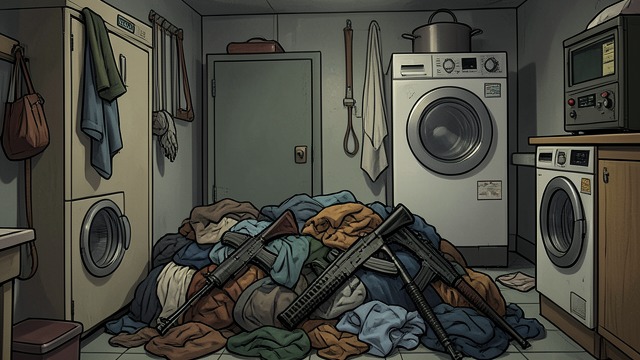 Weapons in the Laundry from "Mr. & Mrs. Smith". Weapons in the Laundry A cache recovered John retrieves heavy weapons hidden at a Chinese laundry, using an old claim ticket.