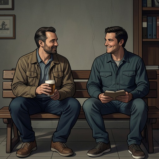 John and Eddie from "Mr. & Mrs. Smith". Eddie’s blunt friendship challenges John’s evasions and helps him move from solitary reaction toward a shared plan with Jane.