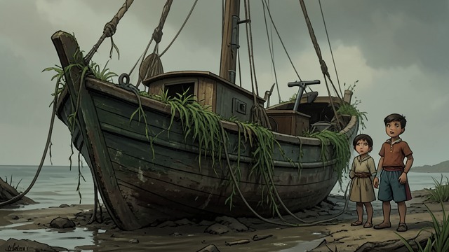 The Old Boat Emerges from "The God of Small Things". The Old Boat Emerges A Hidden Possibility The twins find an old vallom beneath vegetation.