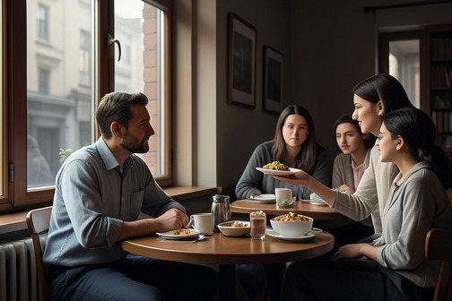 渡边与绿初次相识 from "Norwegian Wood". The first meeting between Toru Watanabe and Midori Kobayashi turns an ordinary solitary lunch into the beginning of a new connection.