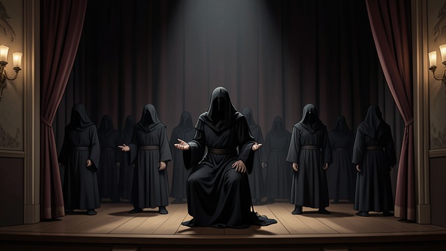 A Theatrical Clue from "The Crying of Lot 49". Staging as Evidence A striking scene The black-clad assassins and the name Trystero appear onstage with ritual secrecy.