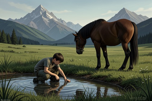 Shasta Reaches Narnia from "The Horse and His Boy". Shasta finds water in the deep print of Aslan’s paw and drinks.