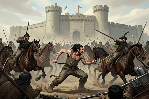 The Battle at Anvard from "The Horse and His Boy". The Narnian and Archenland forces arrive while Rabadash’s men batter Anvard’s gate.