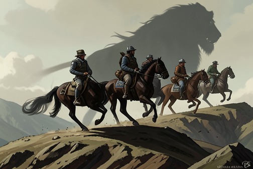 The Lion’s Pursuit from "The Horse and His Boy". The travelers gallop over ridge after ridge, trying to reach Anvard before Rabadash’s horsemen. Then the familiar roar sounds behind them.
