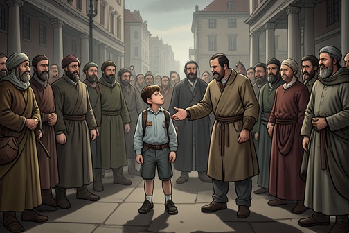 Shasta Mistaken for Corin from "The Horse and His Boy". A Narnian party approaches, led by King Edmund and accompanied by Queen Susan, Tumnus, and other courtiers.