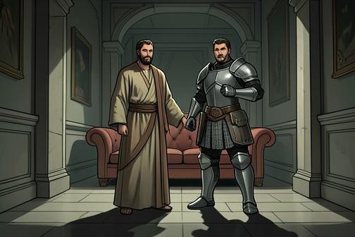 The Palace Council from "The Horse and His Boy". Aravis and Lasaraleen try to reach the Tisroc’s water gate, but, lost in the palace corridors, they hide behind a sofa when the Tisroc arrives with Rabadash…