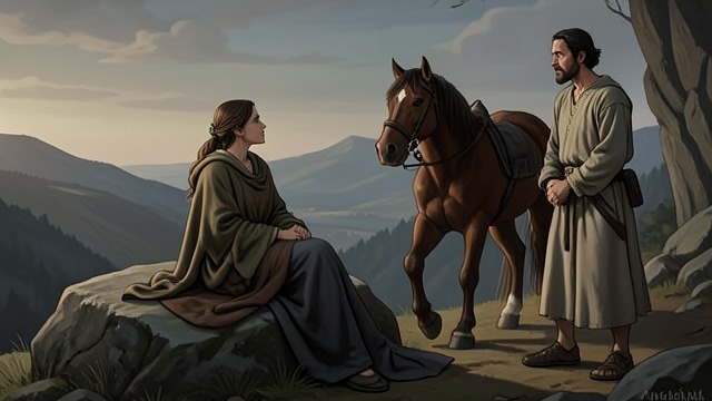 阿拉维丝的道德觉醒,《《能言马与男孩》》中的场景。赫温打断绝望 危急时刻 阿拉维丝不愿接受与阿霍什塔·塔尔卡安的婚事,准备自尽。赫温开口劝她,不要误以为死亡是摆脱难以忍受的未来的唯一选择。 希望化为计划 赫温向阿拉维丝讲述纳尼亚及其风俗,让她有了一个可以想象不同生活的目的地。阿拉维丝决定暂时回家,并安排一场骗局,好让自己能够逃走。