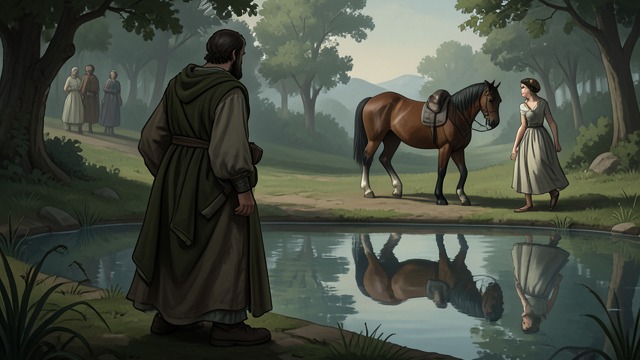 A Mirror on the World from "The Horse and His Boy". Watching from afar The pool’s images The Hermit observes distant events in his magic pool, including the siege and the arriving Narnian army.