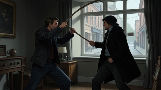 A Risky Lasso from "Partners in Crime". A Risky Lasso Unplanned Intervention Albert attacks the armed intruder with a rope instead of fetching a policeman.