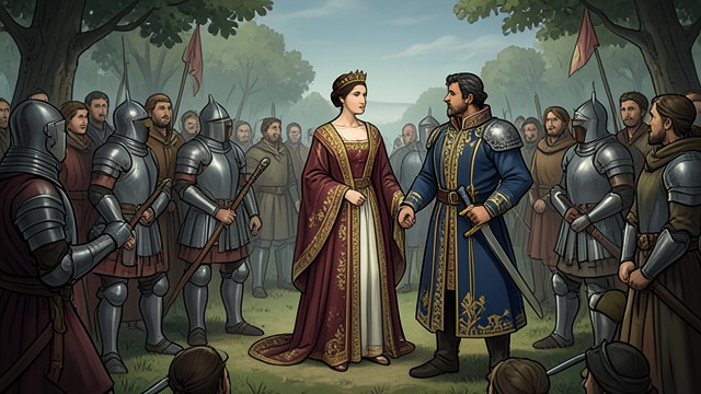 The Queen’s First Rescue from "Le Morte d'Arthur". Accusation Meets Defense A queen is endangered Guenever becomes the target of disputes and abductions in Arthur’s court.