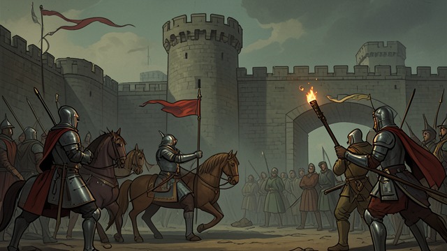 Arthur’s Siege of Joyous Gard from "Le Morte d'Arthur". Former Friends Face Each Other A siege replaces counsel Arthur, urged by Gawaine, lays siege to Joyous Gard.