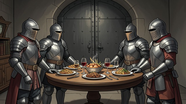 A Fellowship Is Founded from "Le Morte d'Arthur". Seats at a Common Table A gift to the king King Leodegrance gives Arthur the Round Table and a hundred knights.