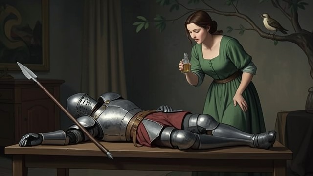 Tristram’s Poisoned Wound from "Le Morte d'Arthur". Victory Leaves a Lasting Injury A spear is poisoned Tristram wins the fight against Marhaus but is wounded by an envenomed spear.