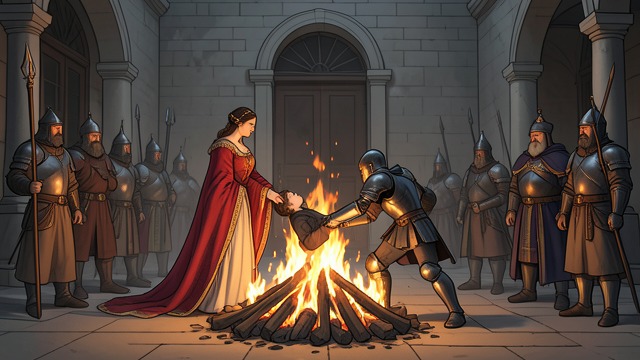 The Queen’s Judgment and Rescue from "Le Morte d'Arthur". The Court Splits Legal judgment turns deadly Arthur condemns Guenever for treason, and Launcelot rescues her from the pyre.