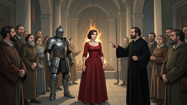 The Queen Is Taken to the Pyre from "Le Morte d'Arthur". Judgment Turns to Violence The king condemns his wife Arthur orders Guenever to burn after the court accepts the charge against her.