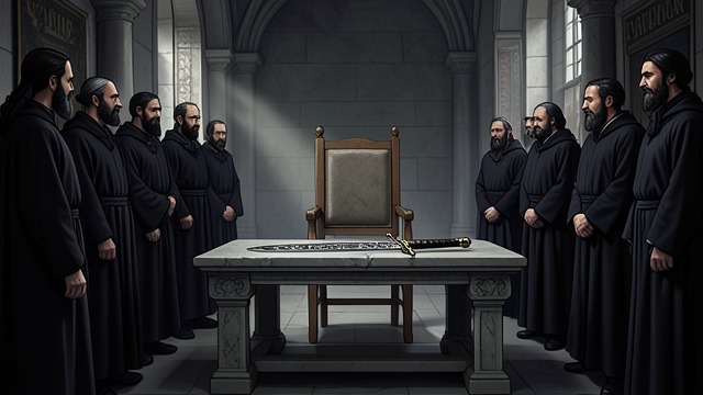 Signs Before the Grail from "Le Morte d'Arthur". The Court Reads Omens A seat awaits its knight The empty Siege Perilous and the sword’s inscriptions prepare the court for a promised arrival.