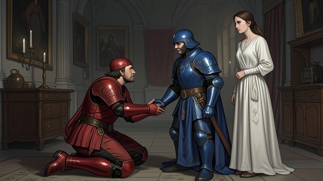 Mercy with Conditions from "Le Morte d'Arthur". Victory Must Repair Harm A request for mercy The Red Knight asks for his life, explaining that he acted at a lady’s request.