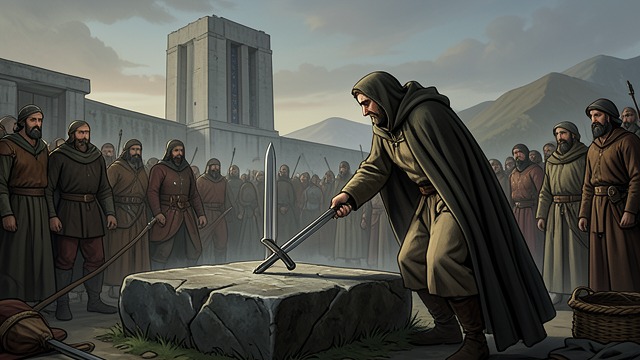 A Sword Confers Kingship from "Le Morte d'Arthur". Authority as a Sign A sword in the stone The sword announces the rightful king through a test that power and birth cannot simply command.