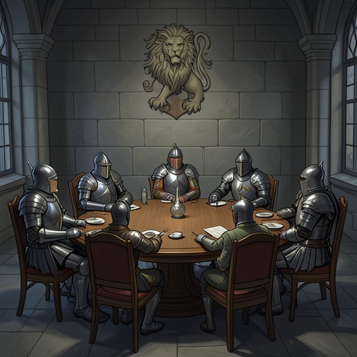 The Round Table’s Tests of Belonging from "Le Morte d'Arthur". This flow traces how the Round Table admits knights, judges their worth, and eventually loses the fellowship that made its ideals possible.