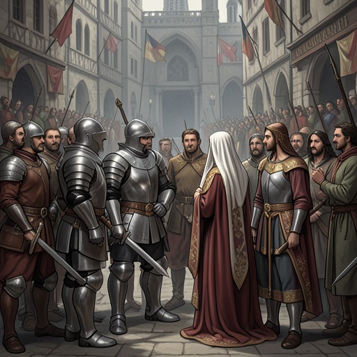 The Queen’s Accusers from "Le Morte d'Arthur". This flow traces repeated accusations against Guenever and the ways champions, customs, and testimony determine her safety.