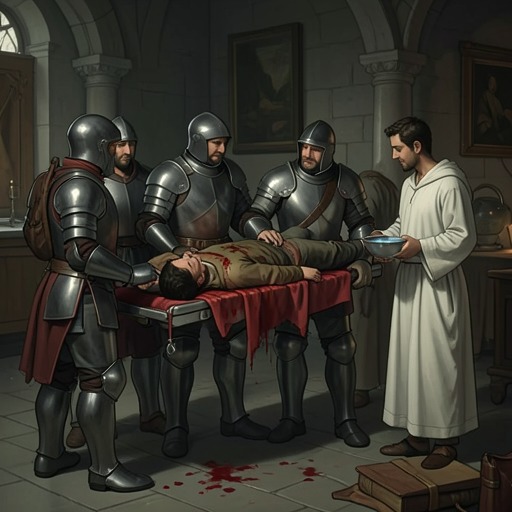 The Wounded Knights’ Burden from "Le Morte d'Arthur". This flow traces how bodily wounds mark the cost of chivalric service, how healing is sought, and how some injuries persist as moral reminders.