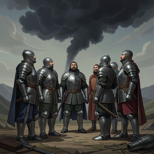 The End of the Round Table Fellowship from "Le Morte d'Arthur". This flow traces the fellowship’s formation, its high point, and its final disintegration into death, exile, and religious retreat.