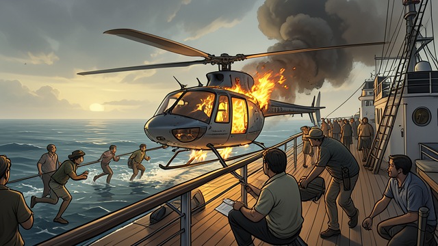 The Helicopter Attack from "Deception Point". The Helicopter Attack Communications cut off The Coast Guard pilot reports that the Goya’s radar and communications have failed.