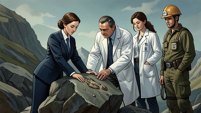 科学家们的共同工作,《骗局》中的场景。初次科学交流 各有所长 瑞秋以情报分析员而非地质学家的身份抵达;迈克尔·托兰德、科基·马林森和韦利·明则各自拥有不同的科学资历。他们早期的交谈展现出不同的解释方式,以及各自面对公众关注时的不同态度。 科基以幽默和表演吸引注意;托兰德向瑞秋解释技术概念;明则强调分类学和古生物学。