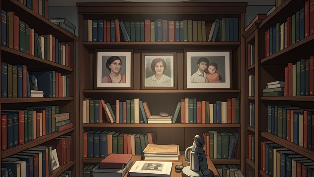 A Library Built with Her Mother from "Cinder & Ella". A Shared Collection A family ritual Ella and her mother build a library through birthdays, holidays, book fairs, and author events.