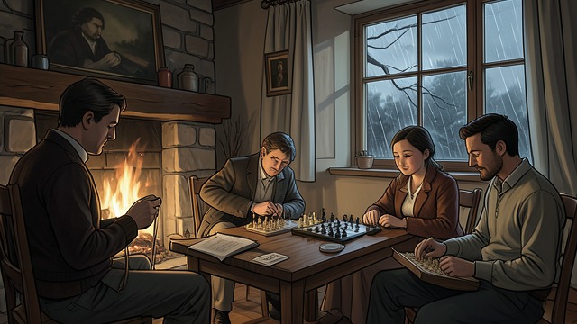 炉火与棋局,《猴爪》中的场景。炉火与棋局 家庭的温馨 风雨在屋外肆虐,怀特一家聚在客厅里。下棋、编织和相互打趣,营造出亲密的家庭氛围。 有限的不满 怀特先生抱怨道路偏远泥泞,但家人之间的交谈仍然充满温情。这个家看似朴素,情感上却十分圆满。