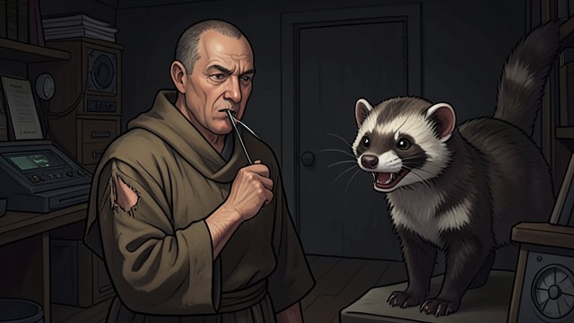 The Monk’s Talking Ferret from "Fantastic Beasts and Where to Find Them". The Monk’s Talking Ferret Fear in comic detail A monk reports being attacked by a giant talking ferret that insults him and bites his nose.