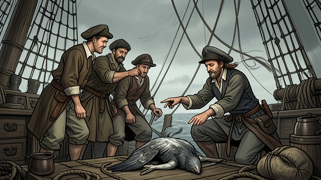 The First Accusation from "The Rime of the Ancient Mariner". The First Accusation Causal Blame The crew says the Ancient Mariner has killed the bird that made the breeze blow.