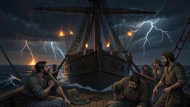 Storm Signs Without Wind from "The Rime of the Ancient Mariner". Storm Signs Without Wind The Sky Comes Alive Firelike lights move among the stars, and lightning pours from a dark cloud.