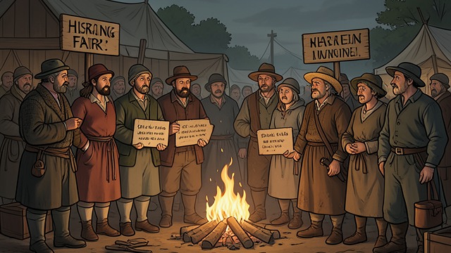 Hiring Fair and Fire from "Far from the Madding Crowd". Labor Finds Its Place Seasonal employment Farm workers gather at the hiring fair seeking positions.